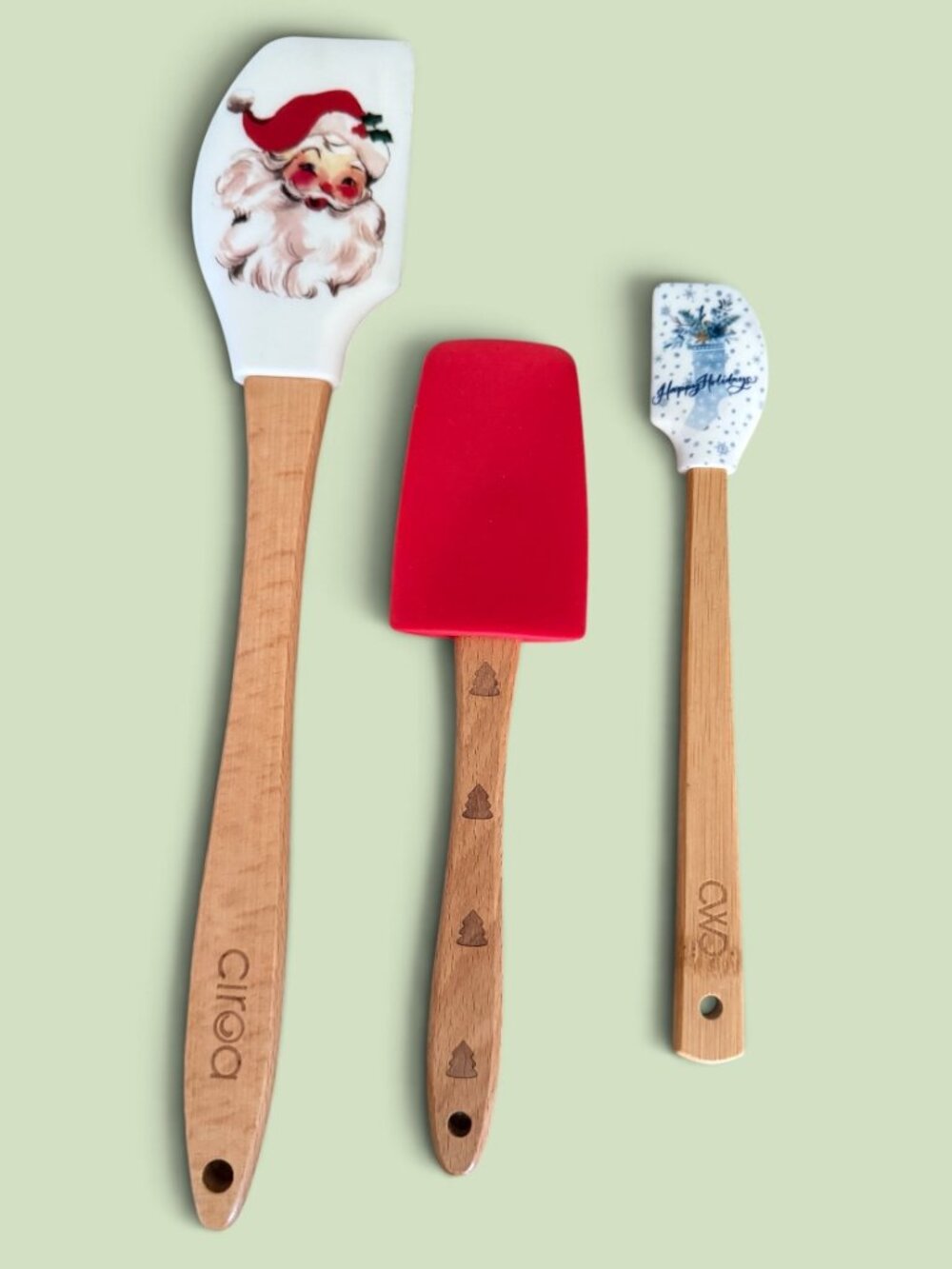 Christmas Silicone Spatula Set of 3 Santa Happy Holidays Kitchen Baking